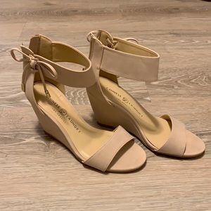 Chinese Laundry Nude Bow Ankle strap Heels with Zip back